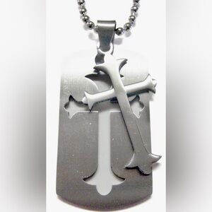 Silver Cross Dog Tag Necklace cut out cross

Heavy stainless steel